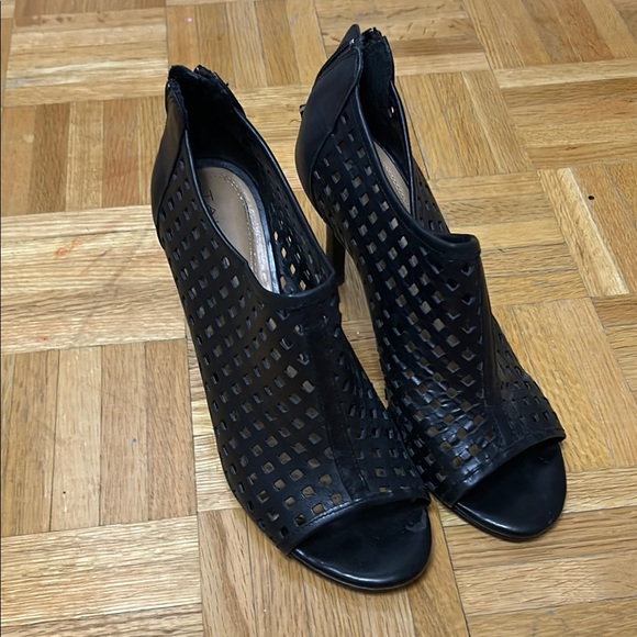 Black Peep-Toe Cutout Ankle Boots - Picture 1 of 3